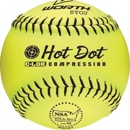 Worth NSA Hot Dot 11" 52/275 Synthetic Slowpitch Softballs: NHD11SY - Diamond Sport Gear